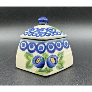 Handmade In Poland Blue, White ,& Green Trinket Box By W B